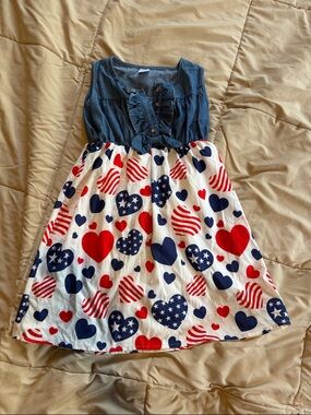 Girls' Navy & Patriotic Heart Print Dress